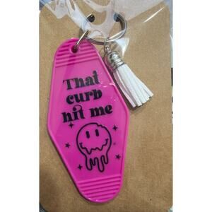 That Curb Hit Me Hot Pink & Black with White Tassel Vintage Hotel Motel Keychain